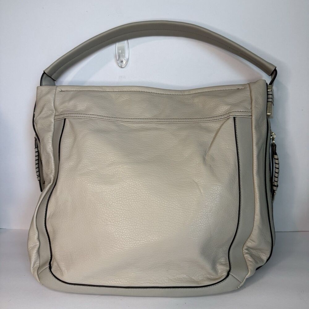 GUSSACI - Solid Beige Pebbled Vegan Leather Hobo Shoulder Bag